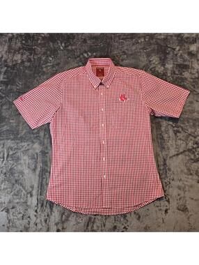 Antigua Mens L Boston Red Sox Woven Fitted Tri Blend Button Down Short Sleeve...